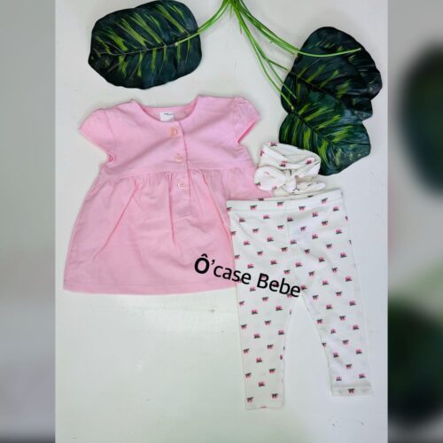 Ensemble 3 pcs robe courte manche bas et bandereaux