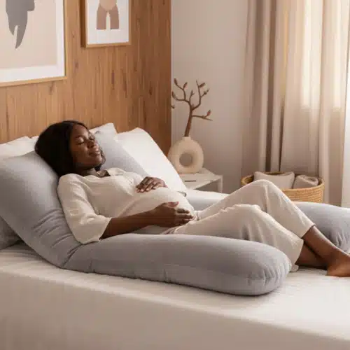 Coussin de grossesse U ergonomique, confort pour femme enceinte, soutien dorsal, maternité.