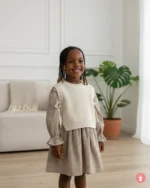 Ensemble chic fille 2 pièces : robe et gilet assorti rose pâle, 2-5 ans. Parfait pour toutes occasions.