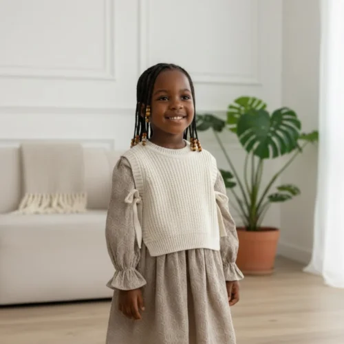 Ensemble chic fille 2 pièces : robe et gilet assorti rose pâle, 2-5 ans. Parfait pour toutes occasions.