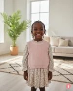 Ensemble chic fille 2 pièces : robe et gilet assorti rose pâle, 2-5 ans. Parfait pour toutes occasions.