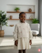 Ensemble chic fille 2 pièces : robe et gilet assorti rose pâle, 2-5 ans. Parfait pour toutes occasions.