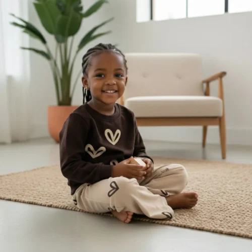 Ensemble fille 2 pièces : pull doux et pantalon bas large, tenue confortable enfant