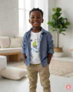 Ensemble garçon madras : chemise manche longue et pantalon, tenue décontractée pour enfant.