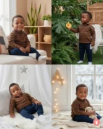 Ensemble garçon 2 pièces chic & confortable en coton doux. T-shirt blanc et short bleu.