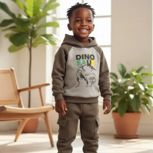 Ensemble garçon pull & jogging molletonné motifs coton doux, tenue enfant confortable