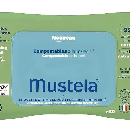 Lingettes Mustela pour bébé, douceur et propreté, format familial, hypoallergéniques.