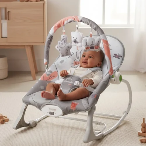 Transat Rocker bébé confortable et évolutif, balancelle douce, bleu ciel