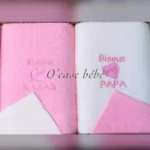 Coffret 2 serviettes bébé fruit de la passion, douces et absorbantes, idéal cadeau naissance.