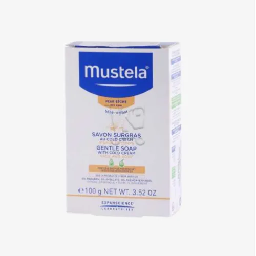 Savon doux Mustela pour bébé, peau sensible, hypoallergénique, 100g