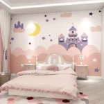 Papier peint intissé motif géométrique bleu et blanc, décoration murale chambre enfant, style moderne