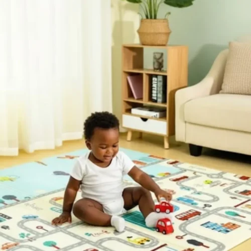 Tapis de jeu bébé réversible, doux et coloré, idéal pour l'éveil et la sécurité.