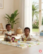 Tapis de jeu bébé réversible, doux et coloré, idéal pour l'éveil et la sécurité.