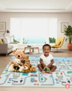 Tapis de jeu bébé réversible, doux et coloré, idéal pour l'éveil et la sécurité.