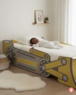 Berceau buldo blanc, lit bébé évolutif avec barreaux, design moderne pour chambre d'enfant