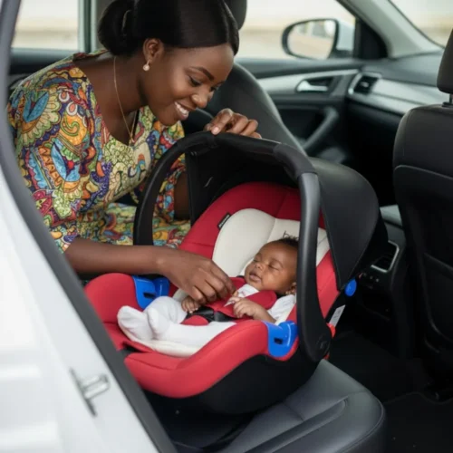 Maxi-cosy gris pour bébé, siège auto groupe 0+, confortable et sécurisé.