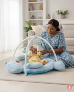 Tapis d'éveil bébé multicolore avec arche de jeux et jouets suspendus pour développement sensoriel