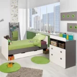 Berceau évolutif blanc avec commode intégrée, lit bébé modulable et meuble rangement enfant
