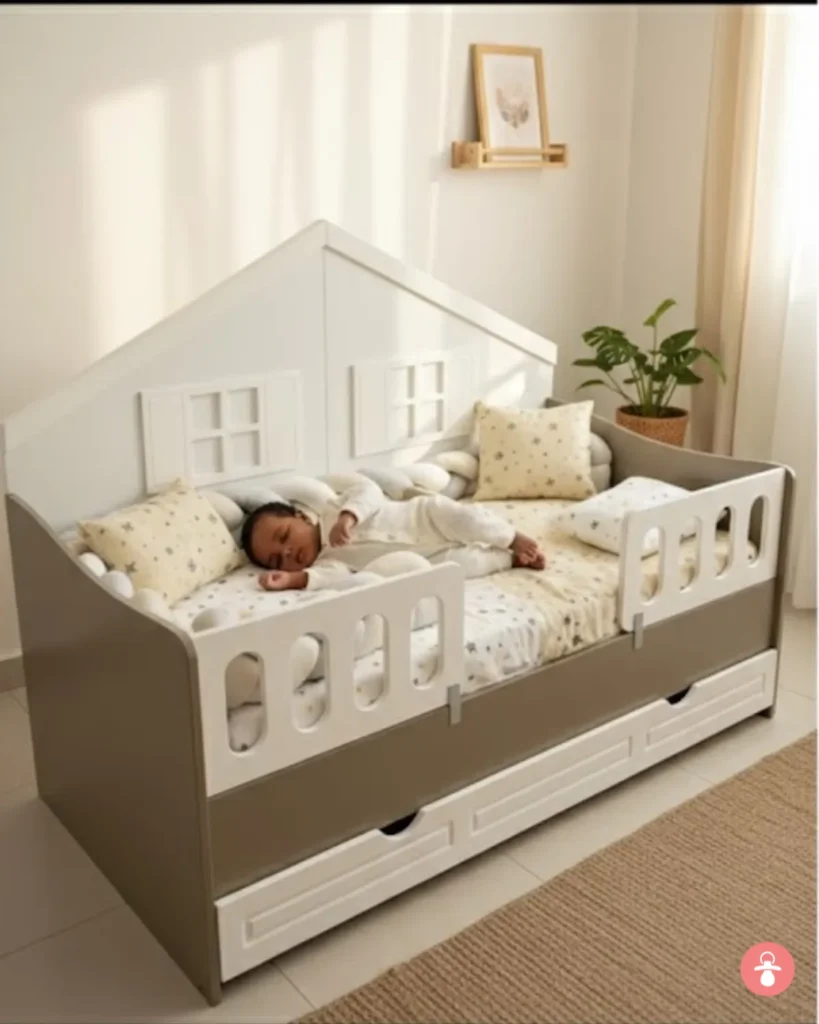 Lit enfant bois forme maison-berceau, lit cabane bébé, chambre enfant naturel