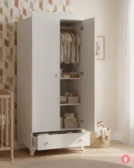 Armoire 2 battants avec tiroir, rangement chambre enfant, meuble bébé, bois blanc