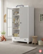 Armoire bébé 2 battants rangement, penderie et étagères, meuble chambre enfant blanc