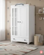 Armoire bébé 2 battants rangement, penderie et étagères, meuble chambre enfant blanc