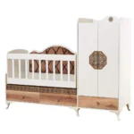 Berceau bébé capitonné avec armoire chambre, lit bébé design doux et fonctionnel