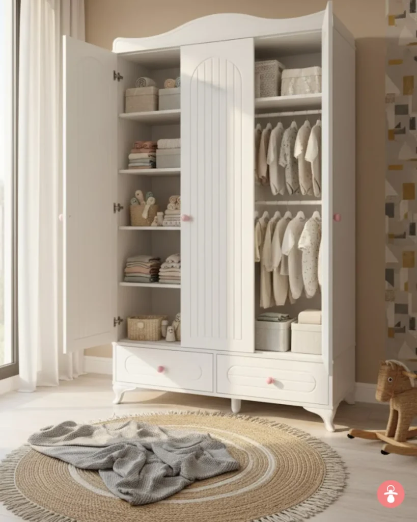 Armoire 3 battants 2 tiroirs blanche, rangement chambre enfant, meuble bébé Ocasebebe