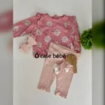 Ensemble 3pcs Tahiti bébé : barboteuse, bonnet et chaussettes en coton doux pour nouveau-né.
