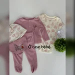 Ensemble 4pcs Quiltex naissance : body, pantalon, bonnet, moufles coton doux pour bébé fille rose.