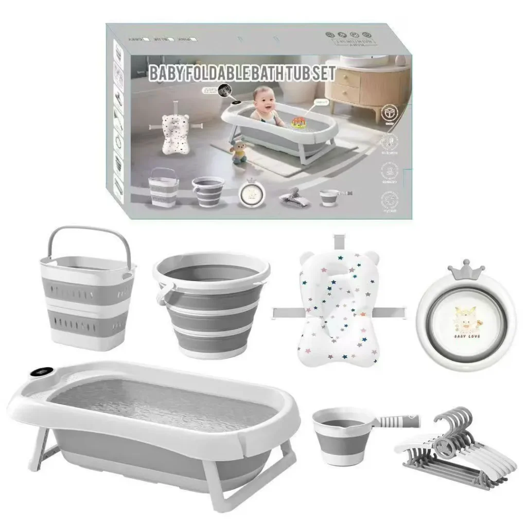 Ensemble bassine 8 en 1 bébé : baignoire pliable, lavabo, tapis bain pour nouveau-né 0-12 mois