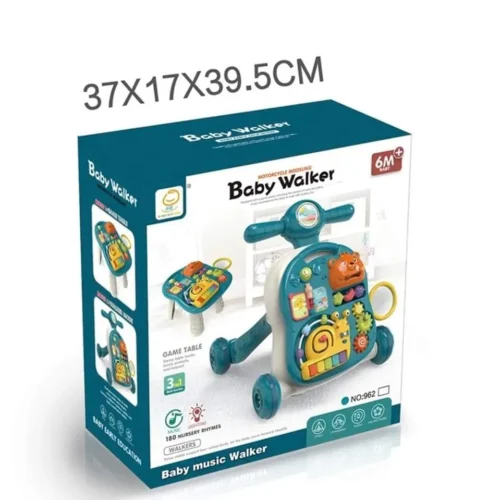 Trotteur bébé musical 3-en-1 avec table d'éveil, jouets interactifs, apprentissage et mobilité