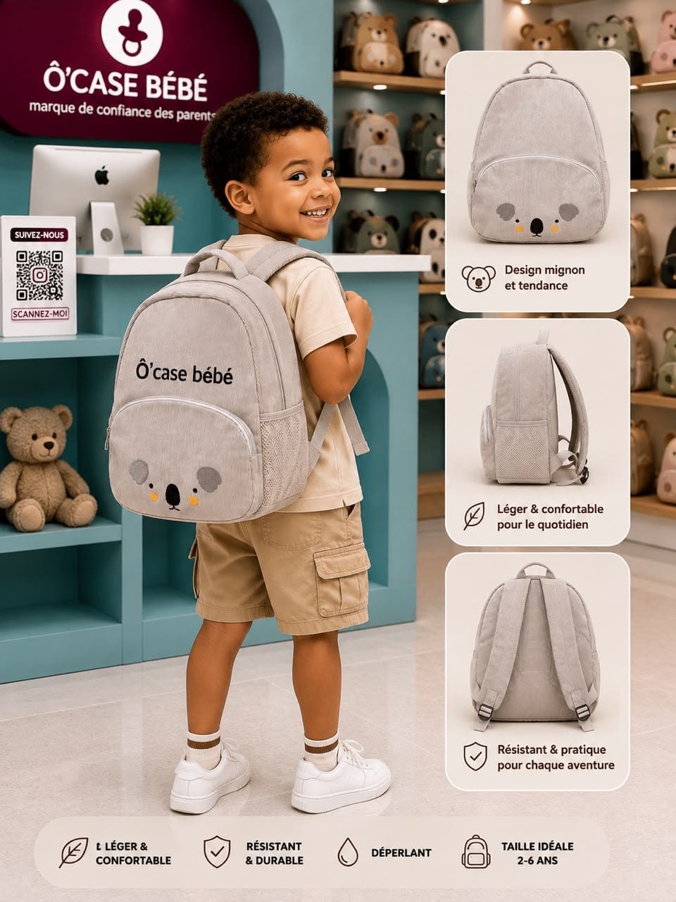 Petit sac à dos gris enfant — crèche