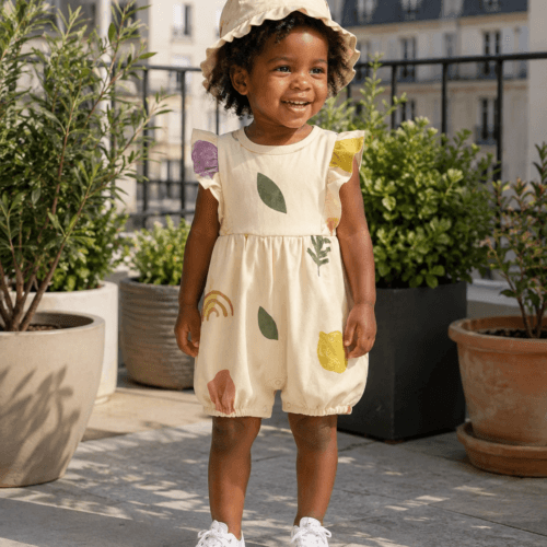 Ensemble barboteuse et chapeau bébé fille - Protection soleil
