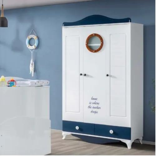 Armoire bébé 3 battants bleu moderne - rangement chambre enfant