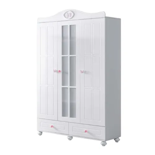 Armoire bébé 3 portes rose avec miroir et tiroirs de rangement