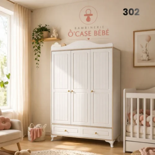 Armoire enfant trois portes bois - Rangement complet chambre