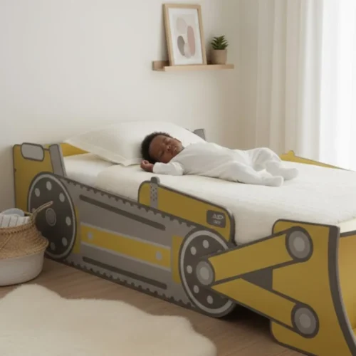 Berceau bébé bois forme tracteur design ludique robuste