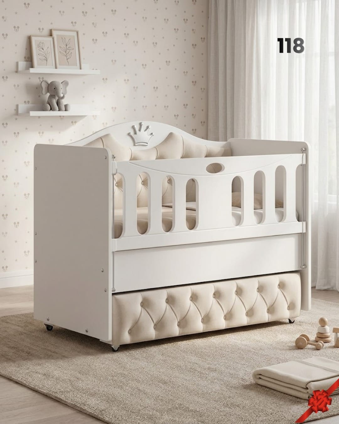 Berceau bois Aden 120x60 cm - Lit bébé robuste et design