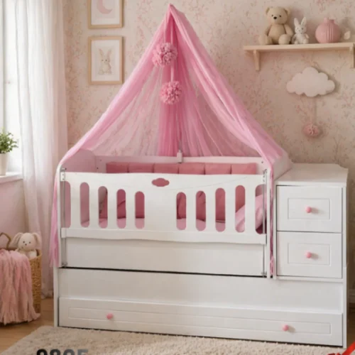 Berceau évolutif rose en bois - Grandit avec bébé