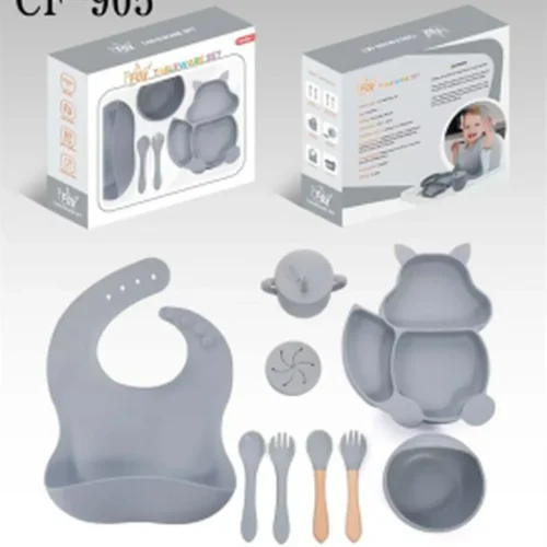 Coffret repas bébé en silicone avec accessoires - Sécurisé