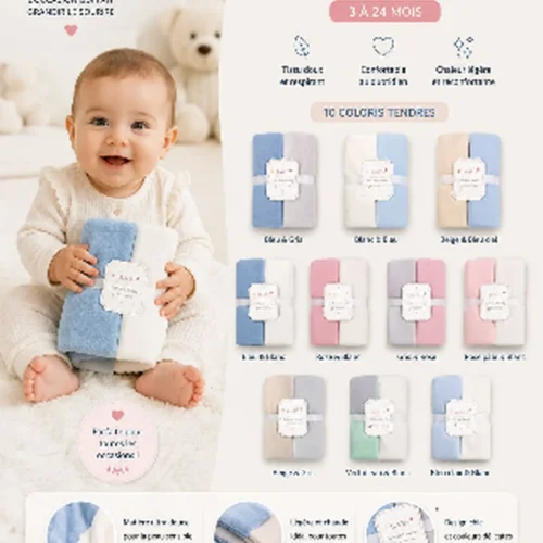 Lange lot de 2 couvertures douces pour bébé