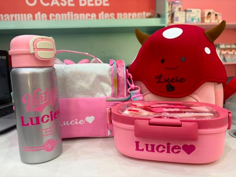 Gourde, lunch box, sac isotherme et sac scolaire personnalisés Lucie