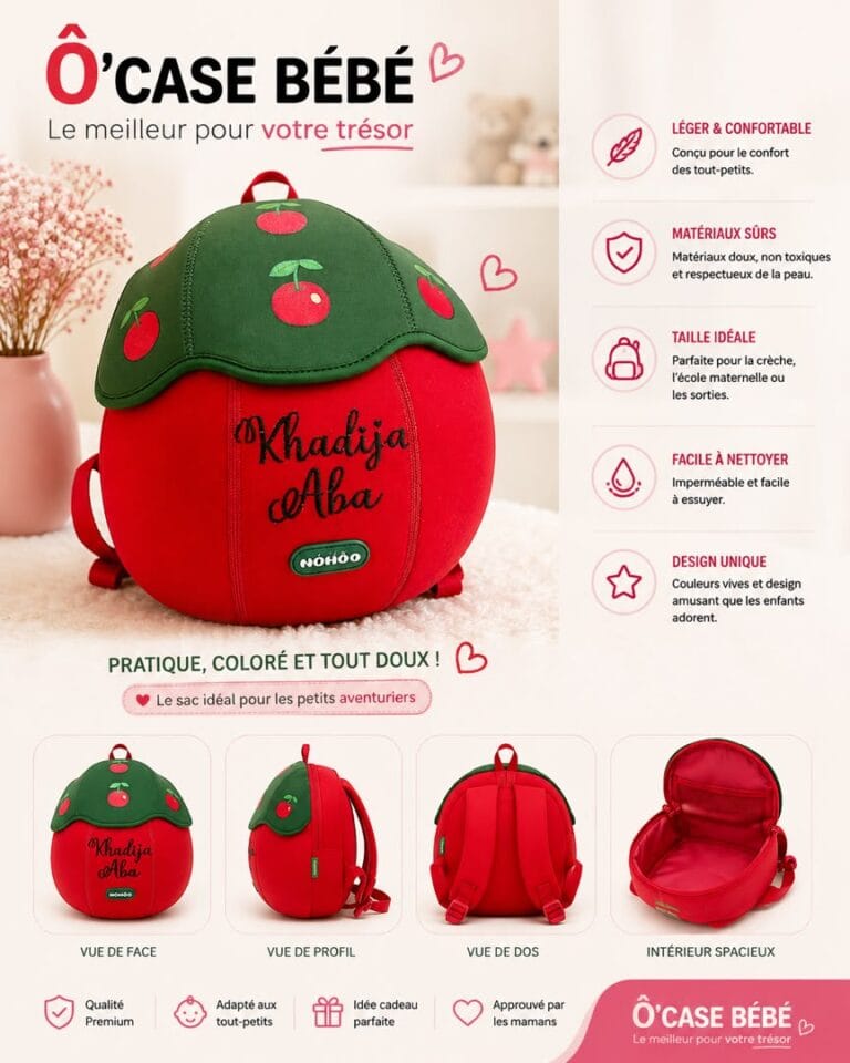 Sac enfant rouge personnalisé avec le prénom Khadija Alba