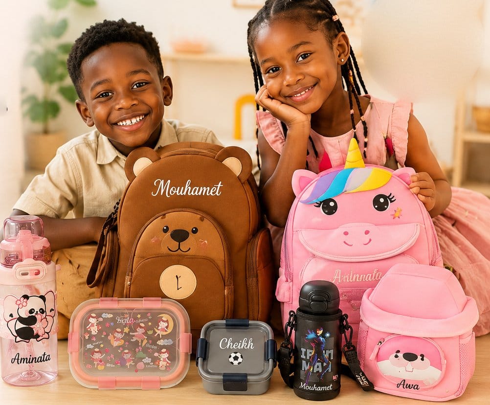 Rentrée scolaire Ô'Case Bébé : sacs personnalisés, gourdes, lunch box et sacs isothermes pour enfants au Sénégal