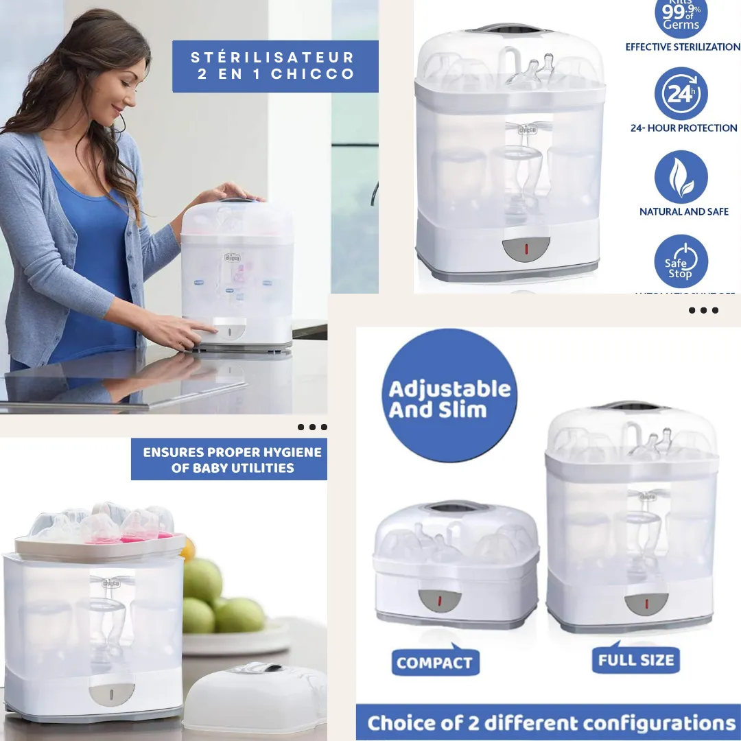 Stérilisateur biberon vapeur 2 en 1 - Hygiène optimale